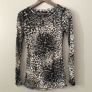 Express Black and White Sheer Animal Print Top NWT